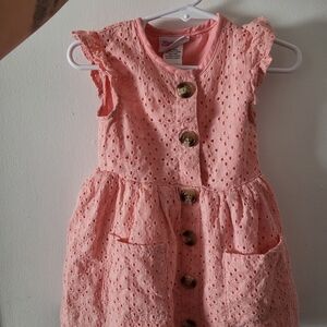 Little Lass Coral Eyelet Button Dress